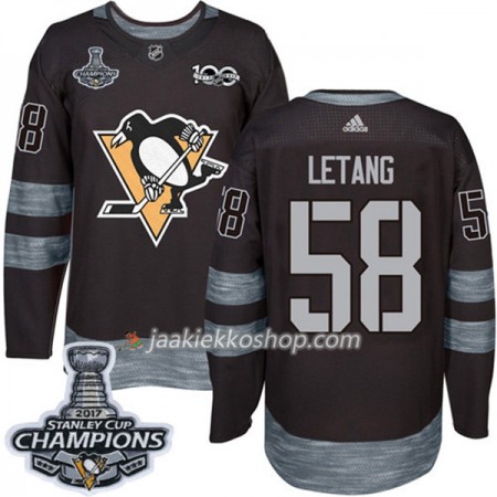 Miehille NHL Pittsburgh Penguins Pelipaita Kris Letang 58 1917-2017 100th Anniversary Adidas Musta 2017 Stanley Cup Champions Authentic